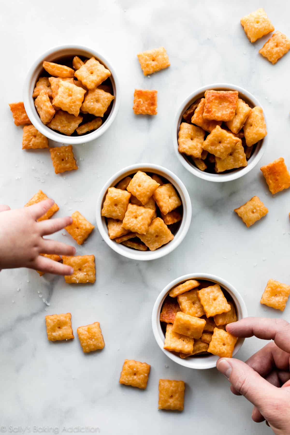 bowls of homemade cheese crackers