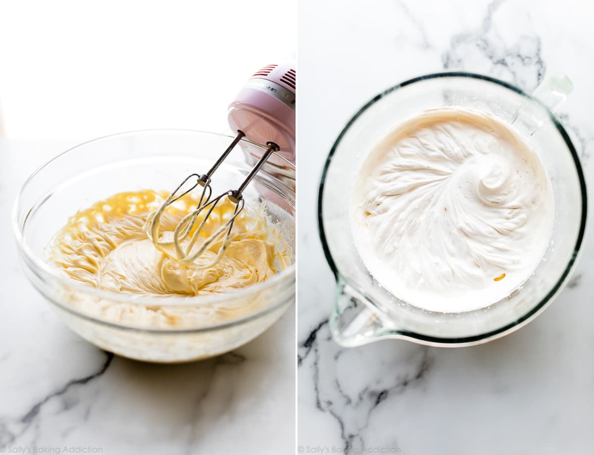 2 images of mascarpone cream and whipped cream