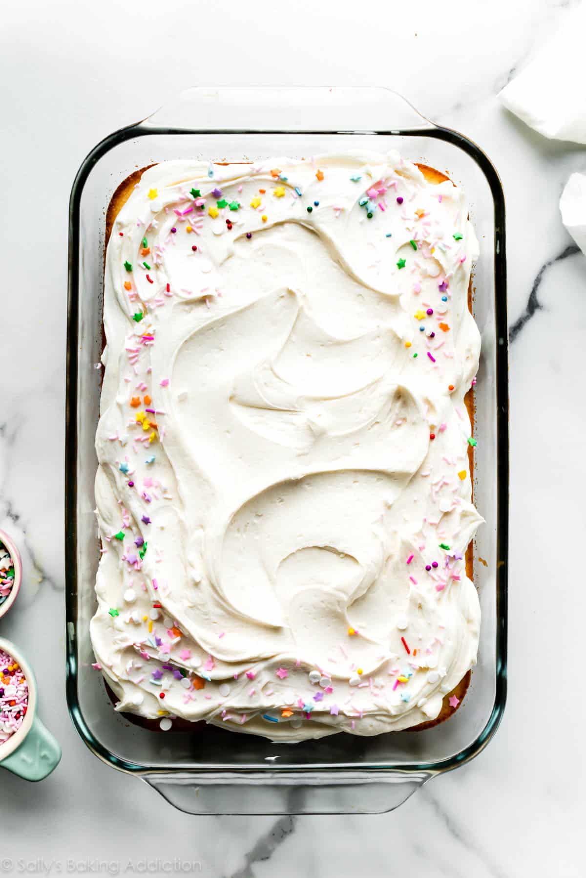 vanilla sheet cake with sprinkles