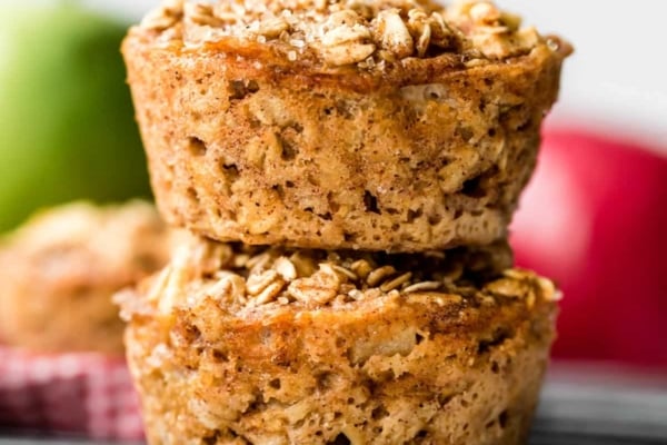 stack of apple cinnamon baked oatmeal cups