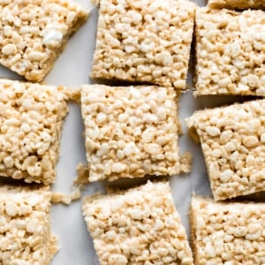 Rice krispie treats cut into squares