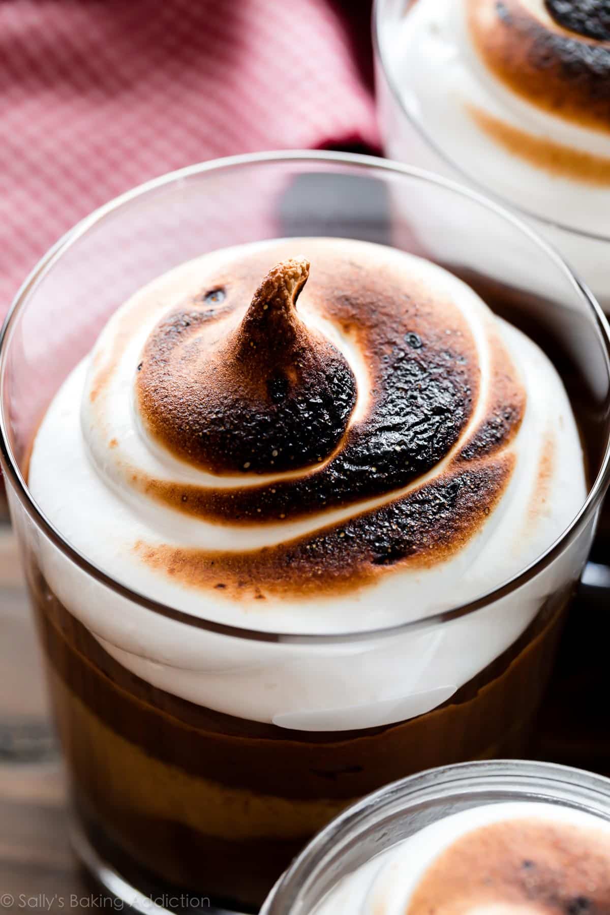 toasted marshmallow cream on top of s'mores chocolate mousse