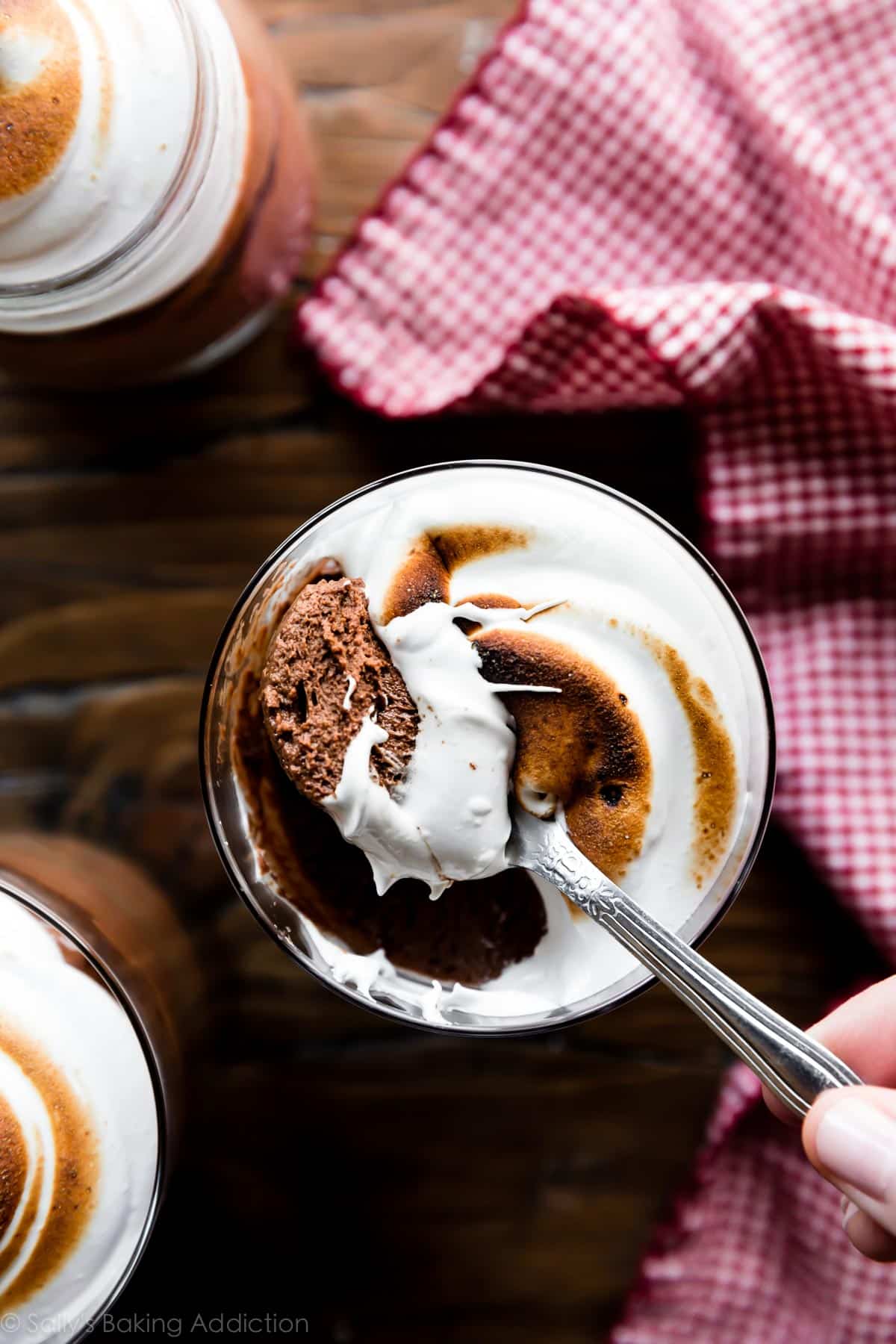 spoonful of chocolate mousse and marshmallow cream