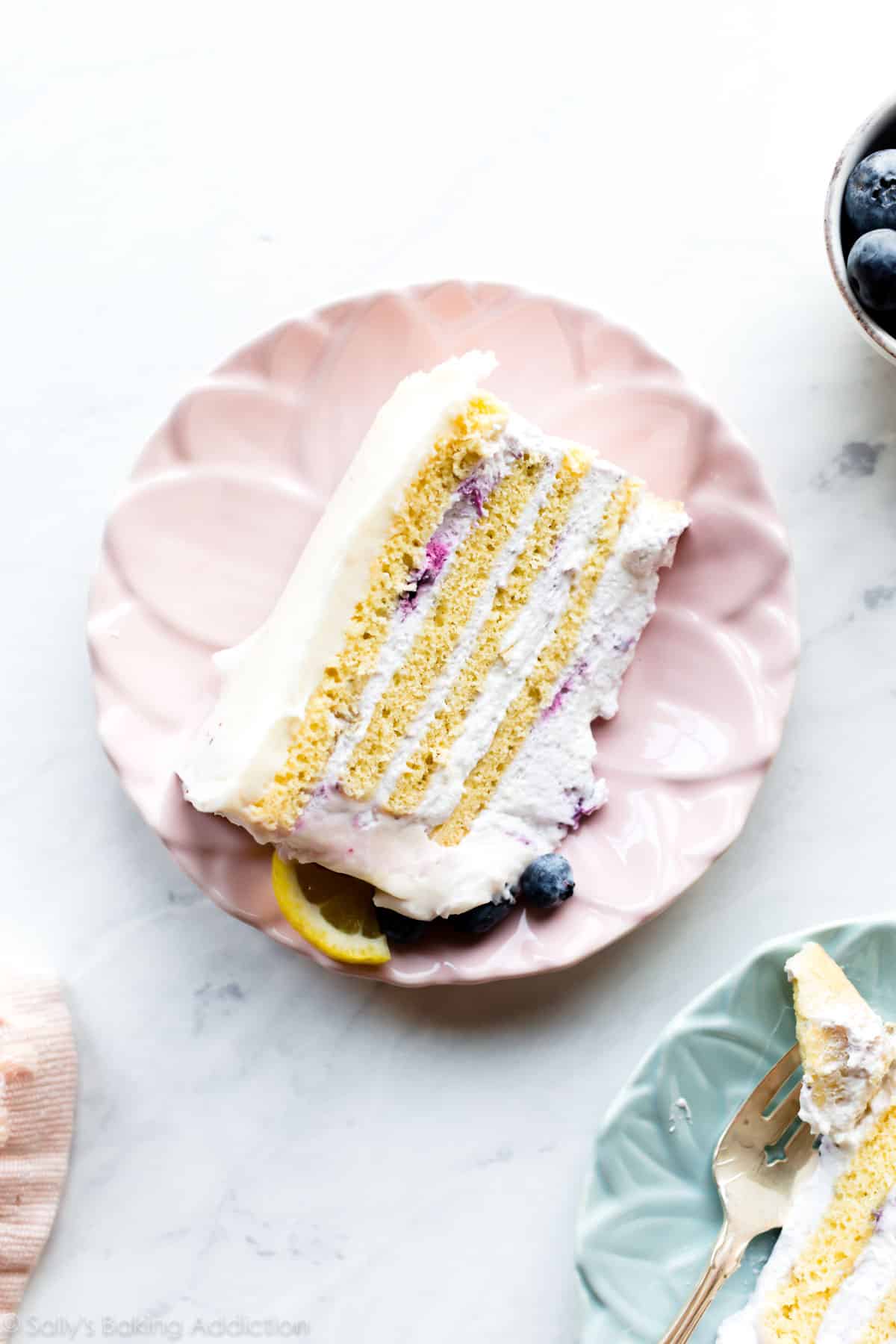 vertical cake slice on pink plate