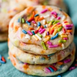stack of drop sugar cookies with sprinkles