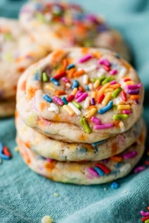 stack of drop sugar cookies with sprinkles