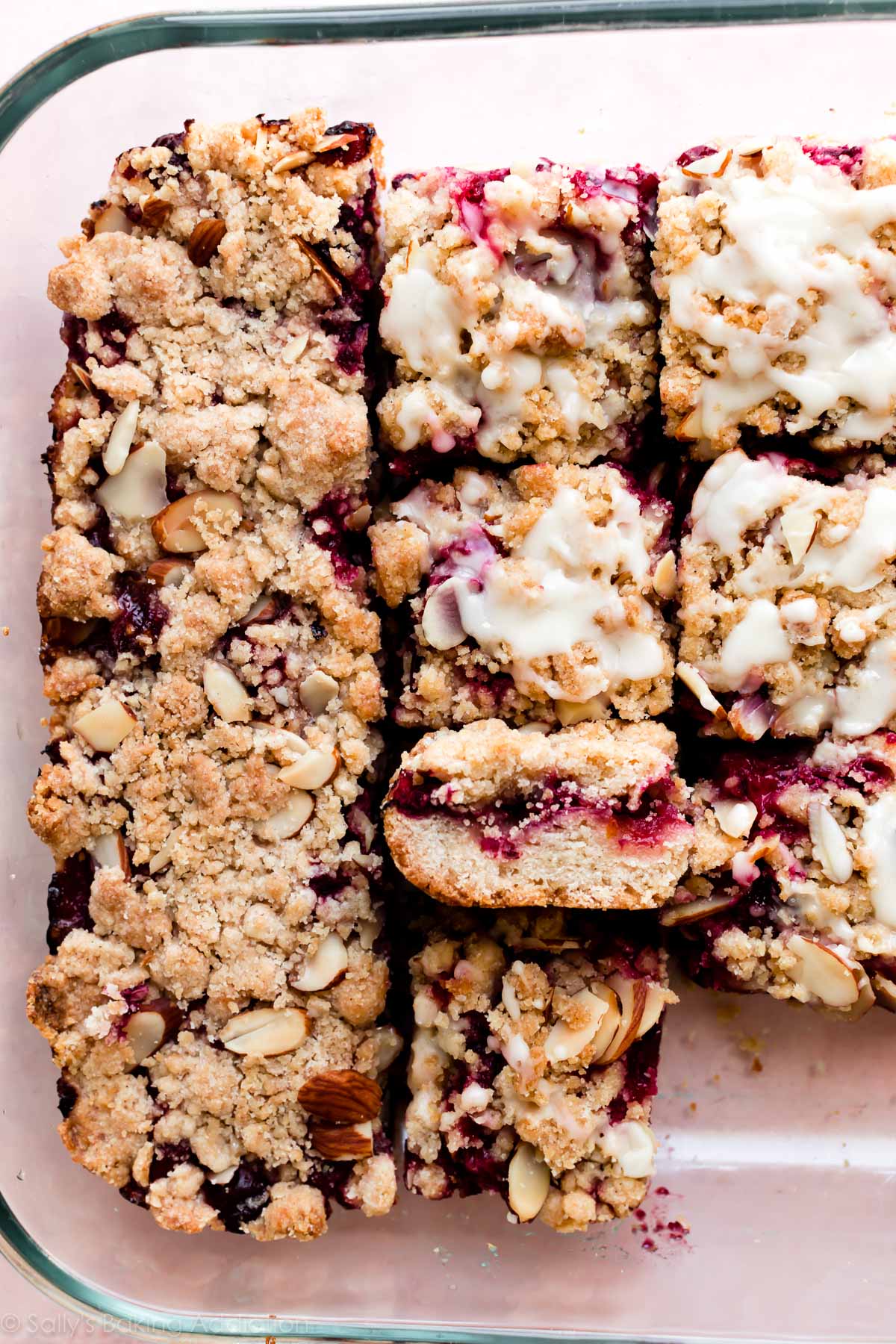cranberry crumble pie bars in a baking pan