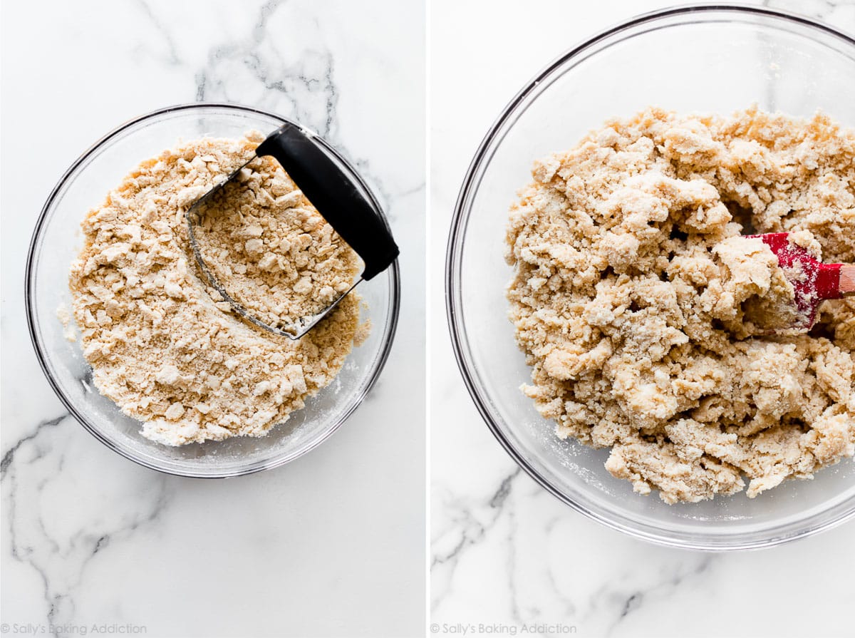 2 images of pie bars crust mixture