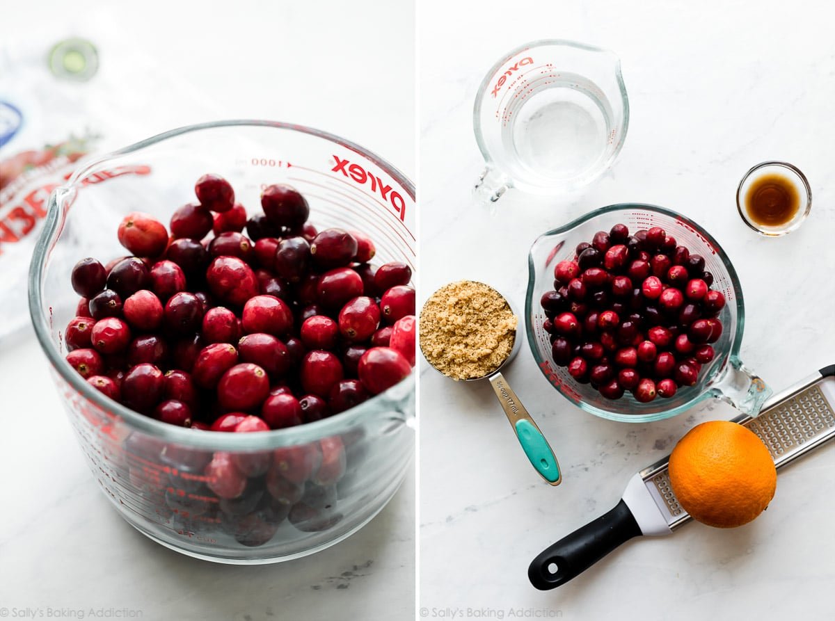 2 images of cranberry side dish ingredients