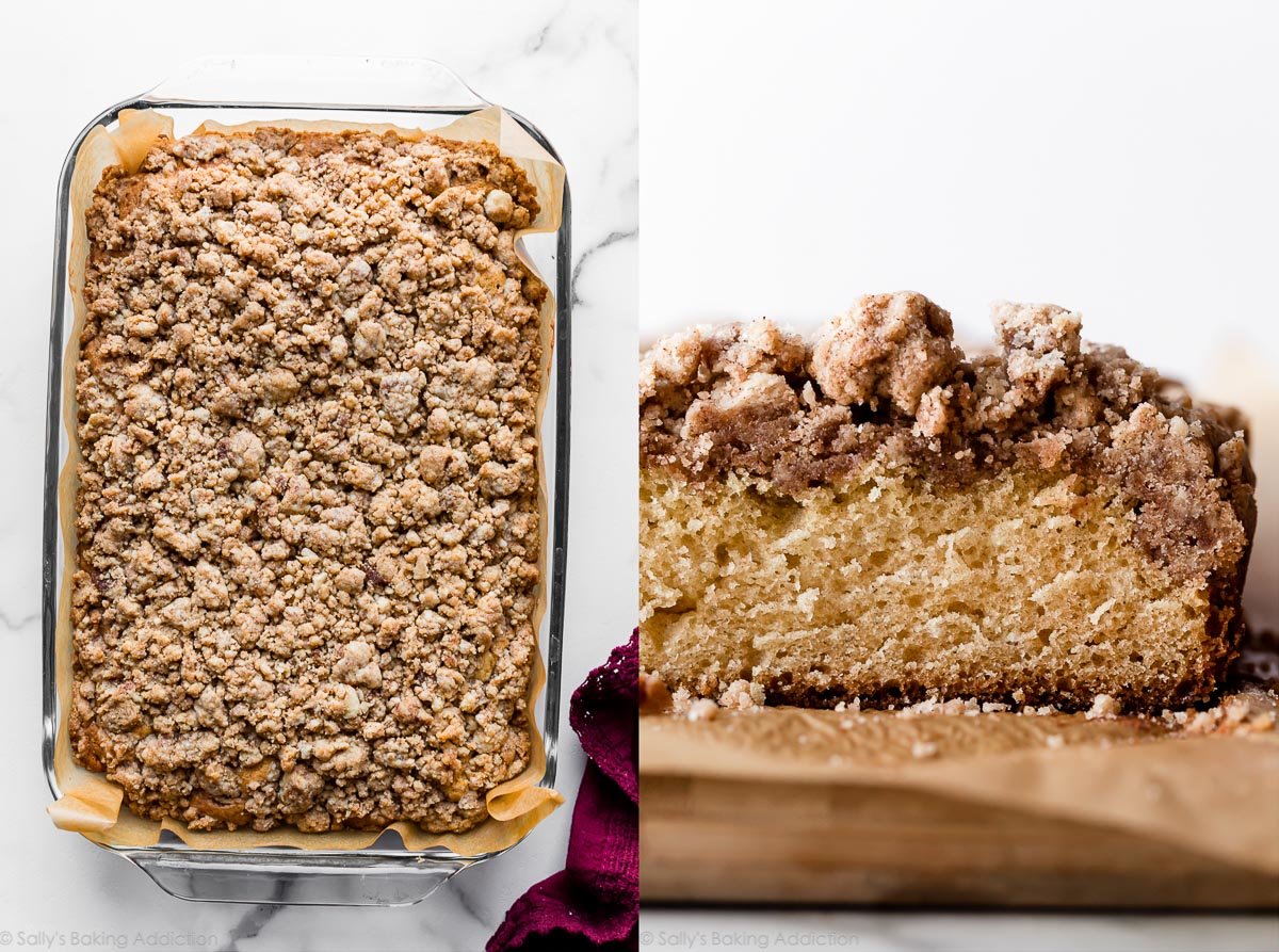 collage of 2 new york crumb cake images