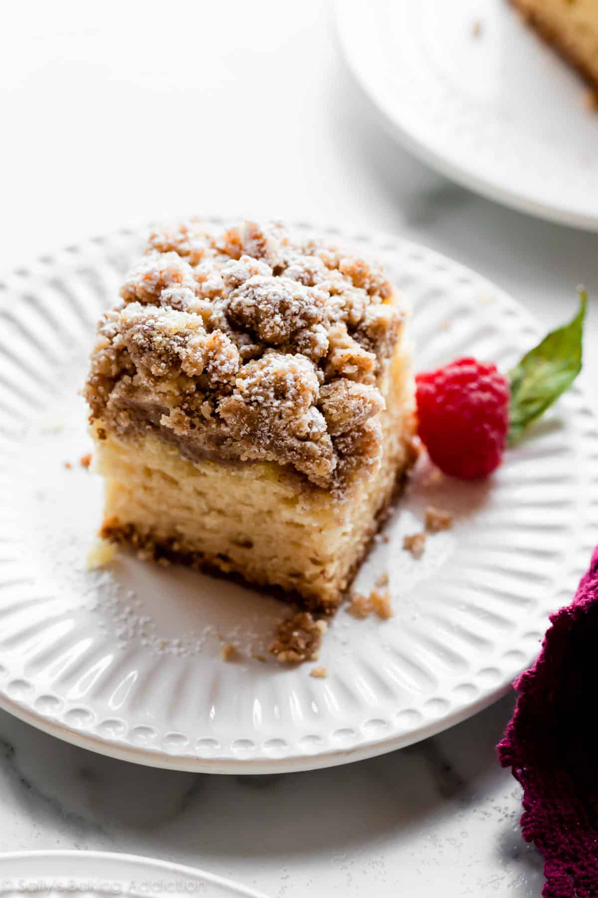 square of New York-style crumb cake on a plate