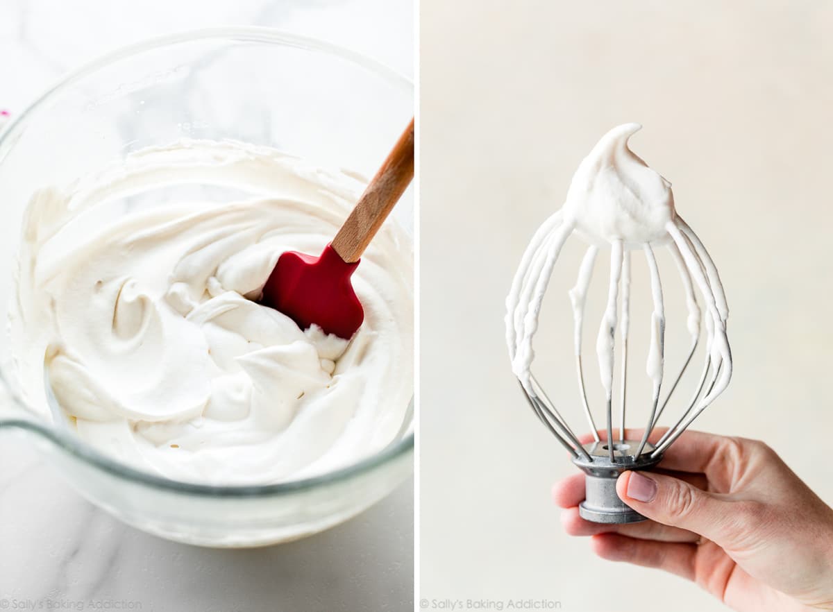 whipped cream in bowl and on whisk attachment