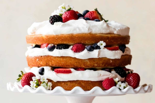 fresh berry and whipped cream cake