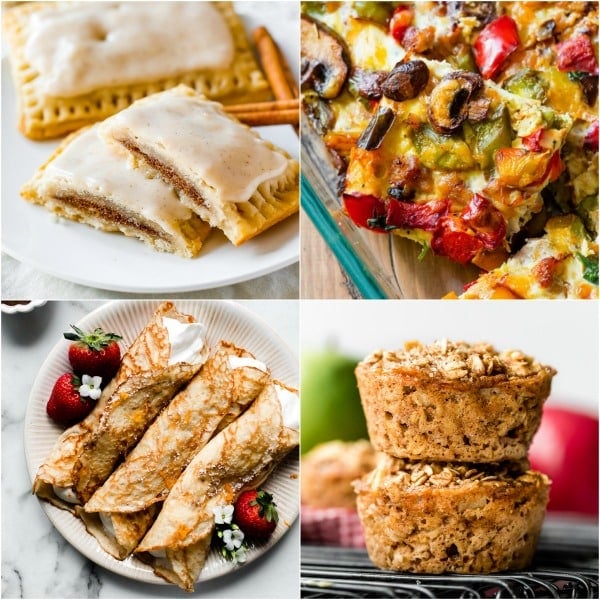 4 fun at-home baking projects including pop tarts, egg casserole, crepes, and apple cinnamon oatmeal cups
