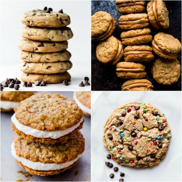 4 fun at-home baking projects including giant chocolate chip cookies, peanut butter cookie sandwiches, oatmeal creme pies, and a giant monster cookie