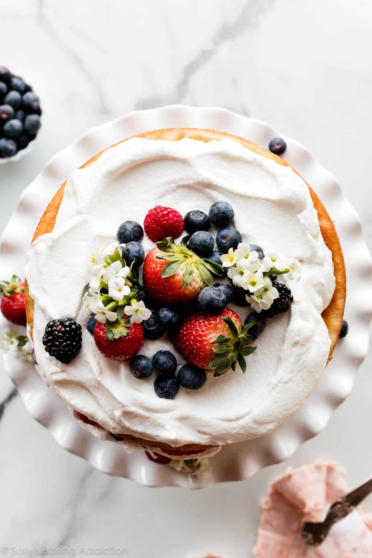 top of fresh berry whipped cream cake