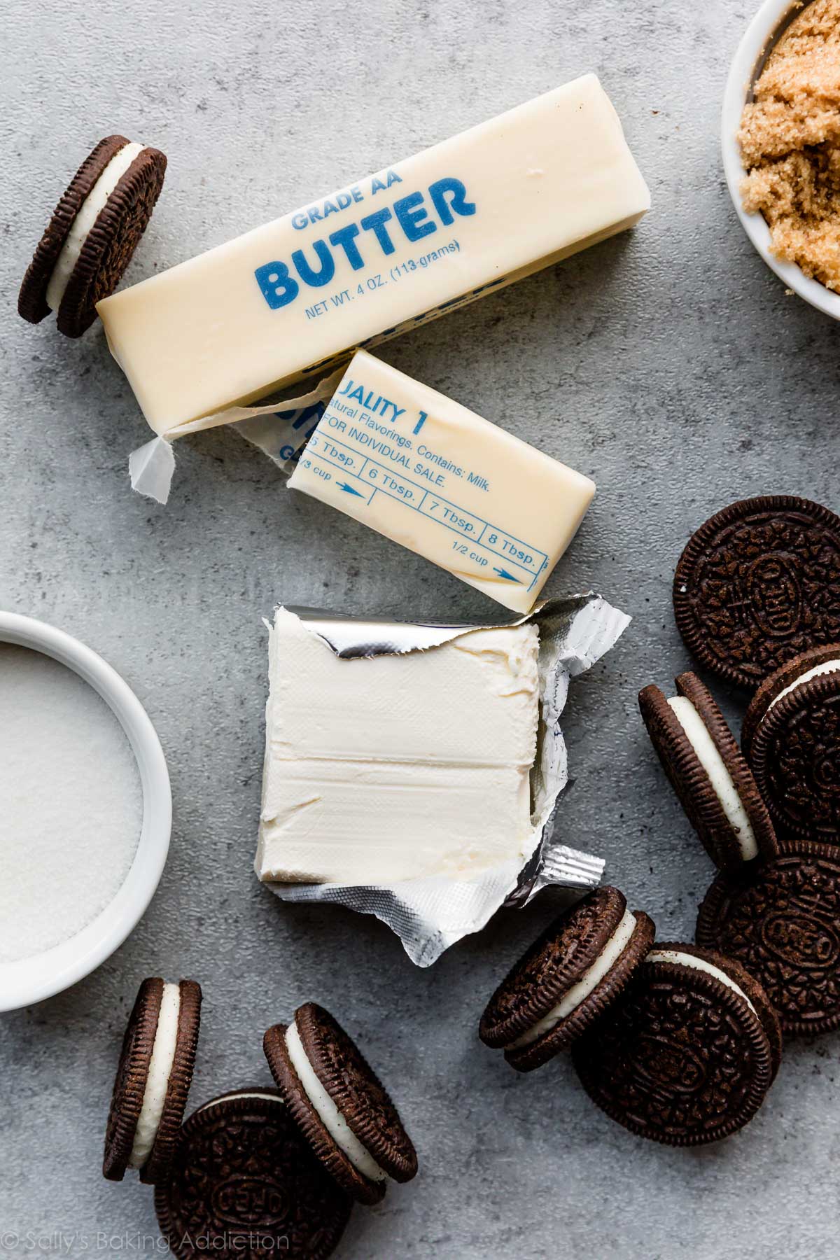 butter, cream cheese and Oreo cookies