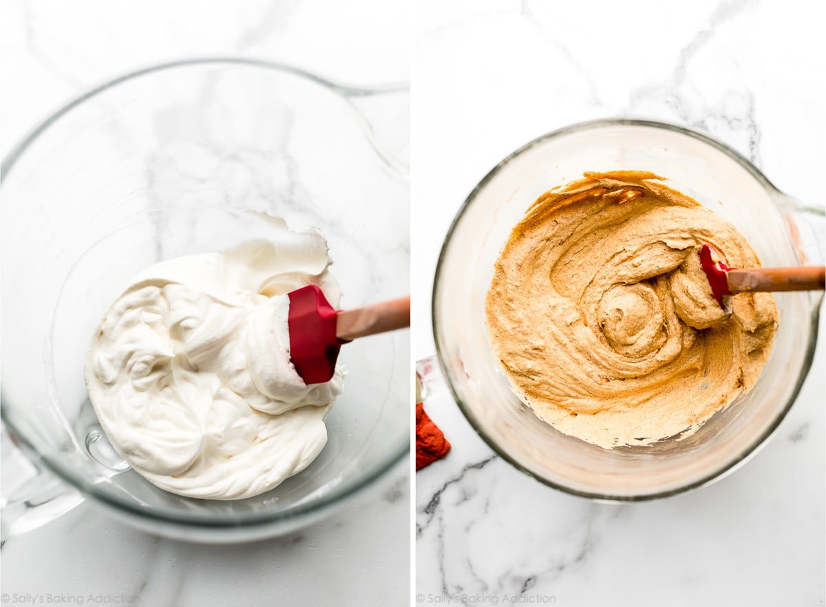whipped cream and pumpkin filling mixture