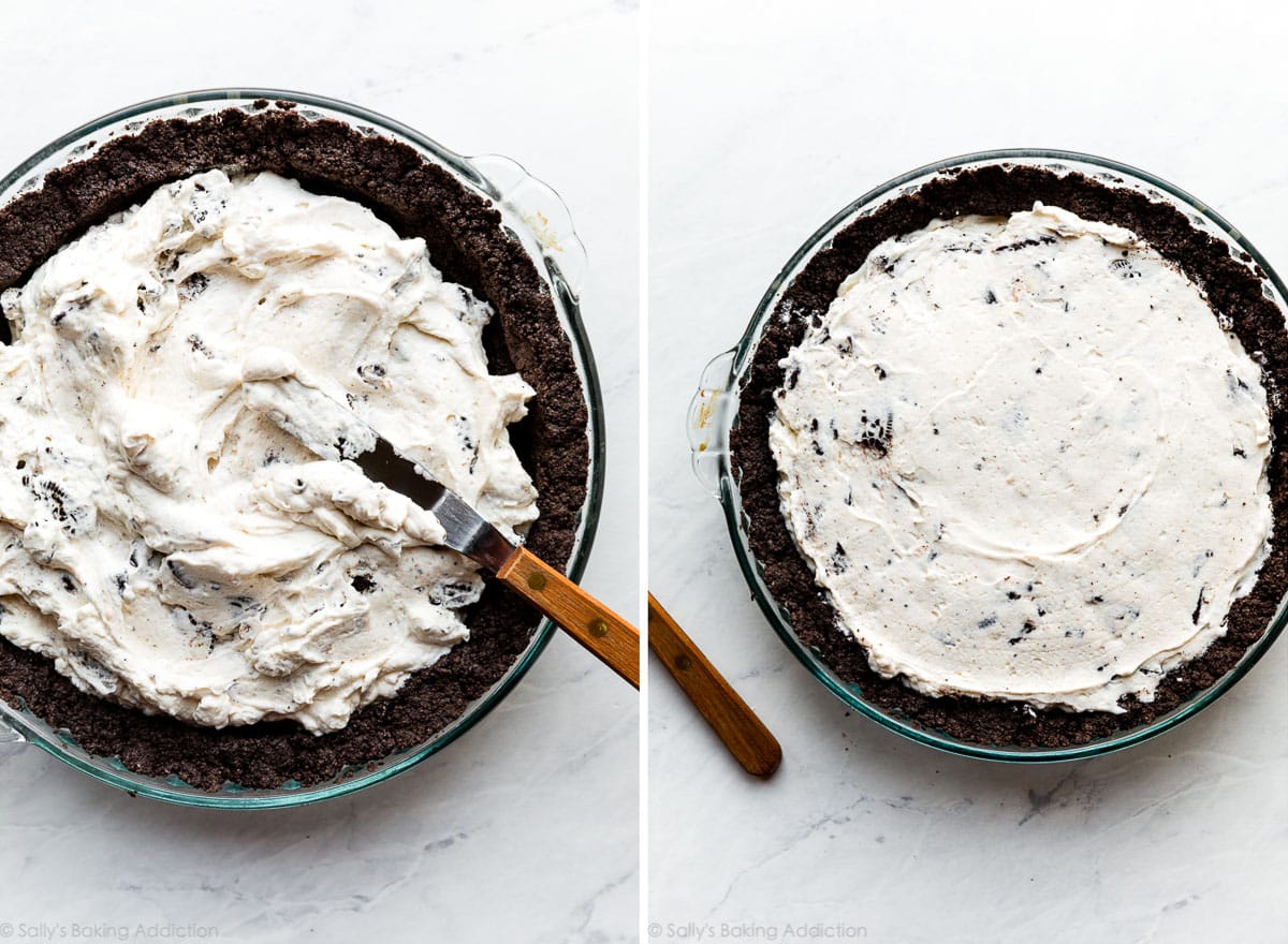 cookies and cream filling in pie dish