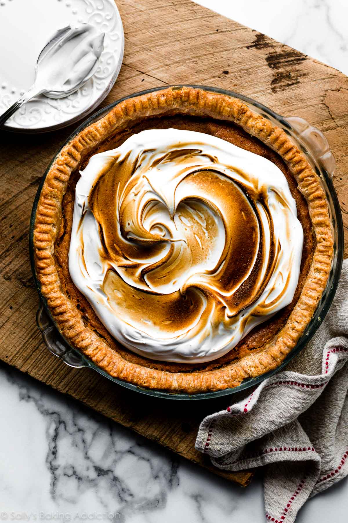 bourbon sweet potato pie with toasted meringue topping