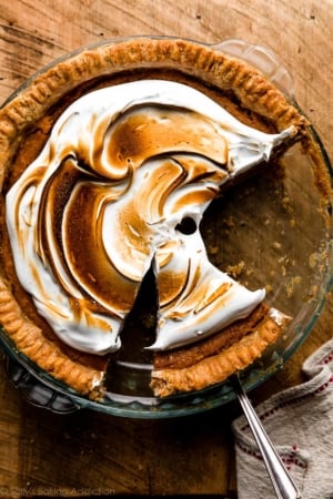bourbon sweet potato pie with toasted meringue topping