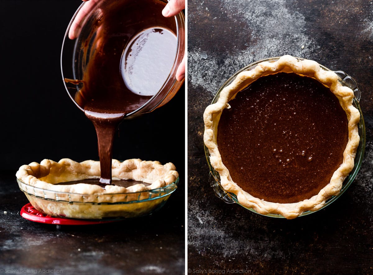 chocolate pie filling in pie crust shell