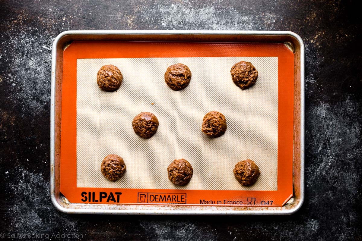gingerbread cookie dough on Silpat lined baking sheet