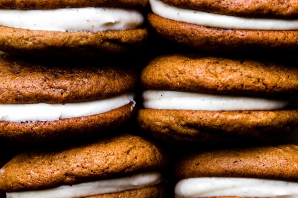 close up photo of gingerbread whoopie pies
