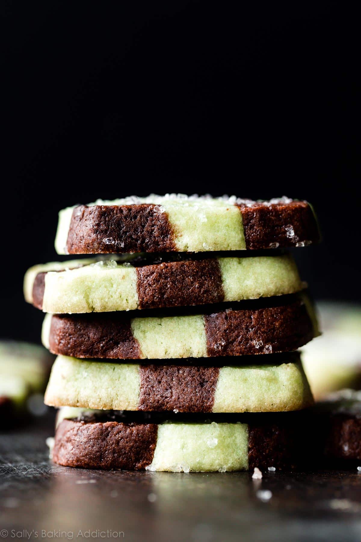 a stack of 5 mint chocolate cookies