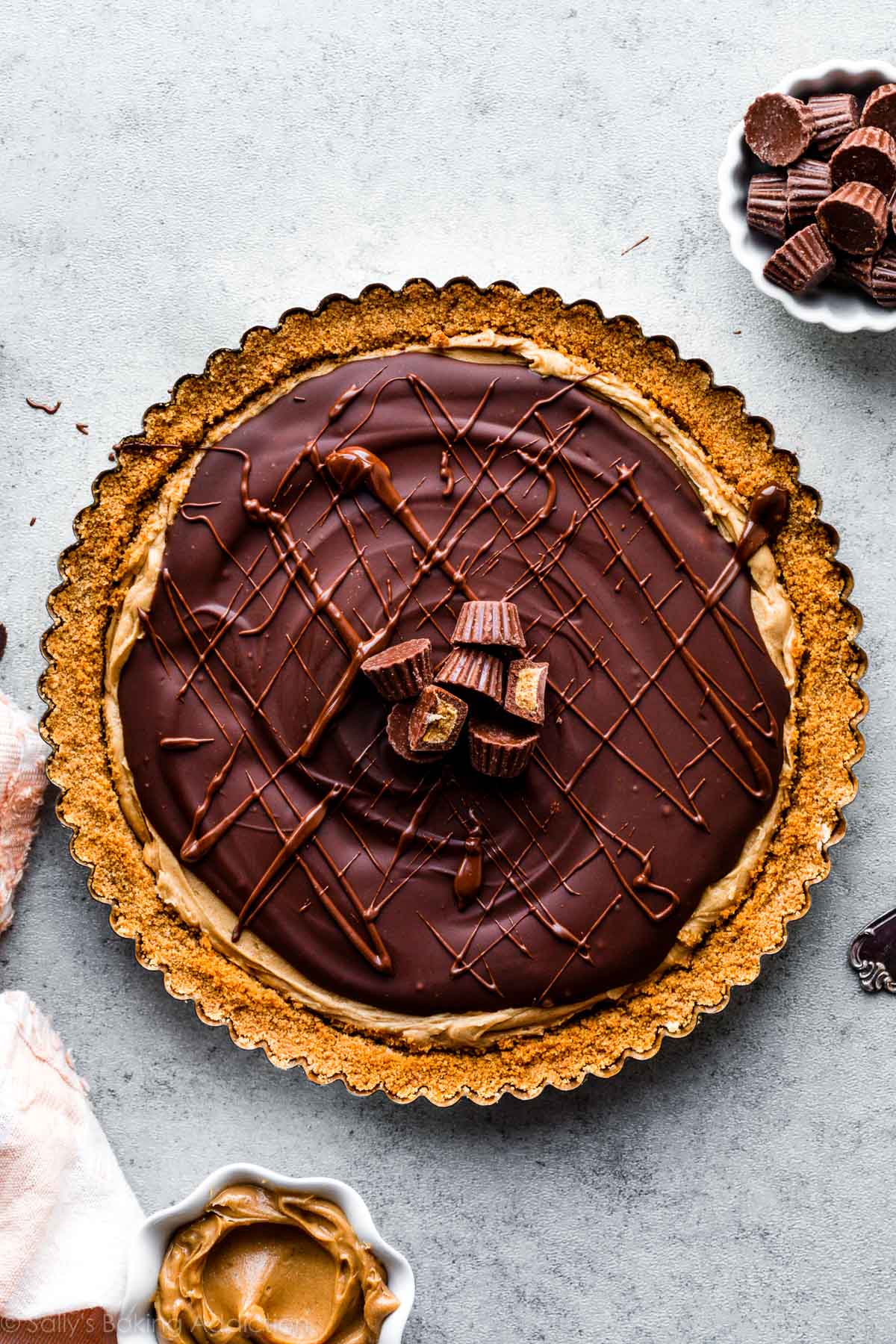 peanut butter tart with chocolate topping
