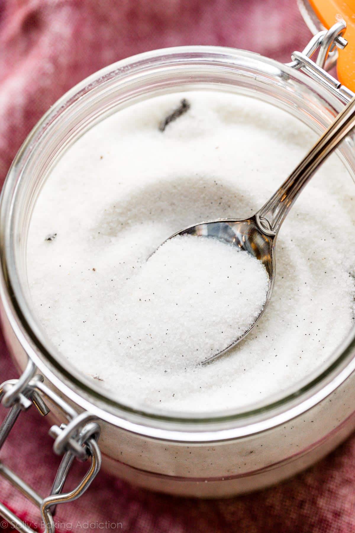 a spoon scooping up homemade vanilla sugar