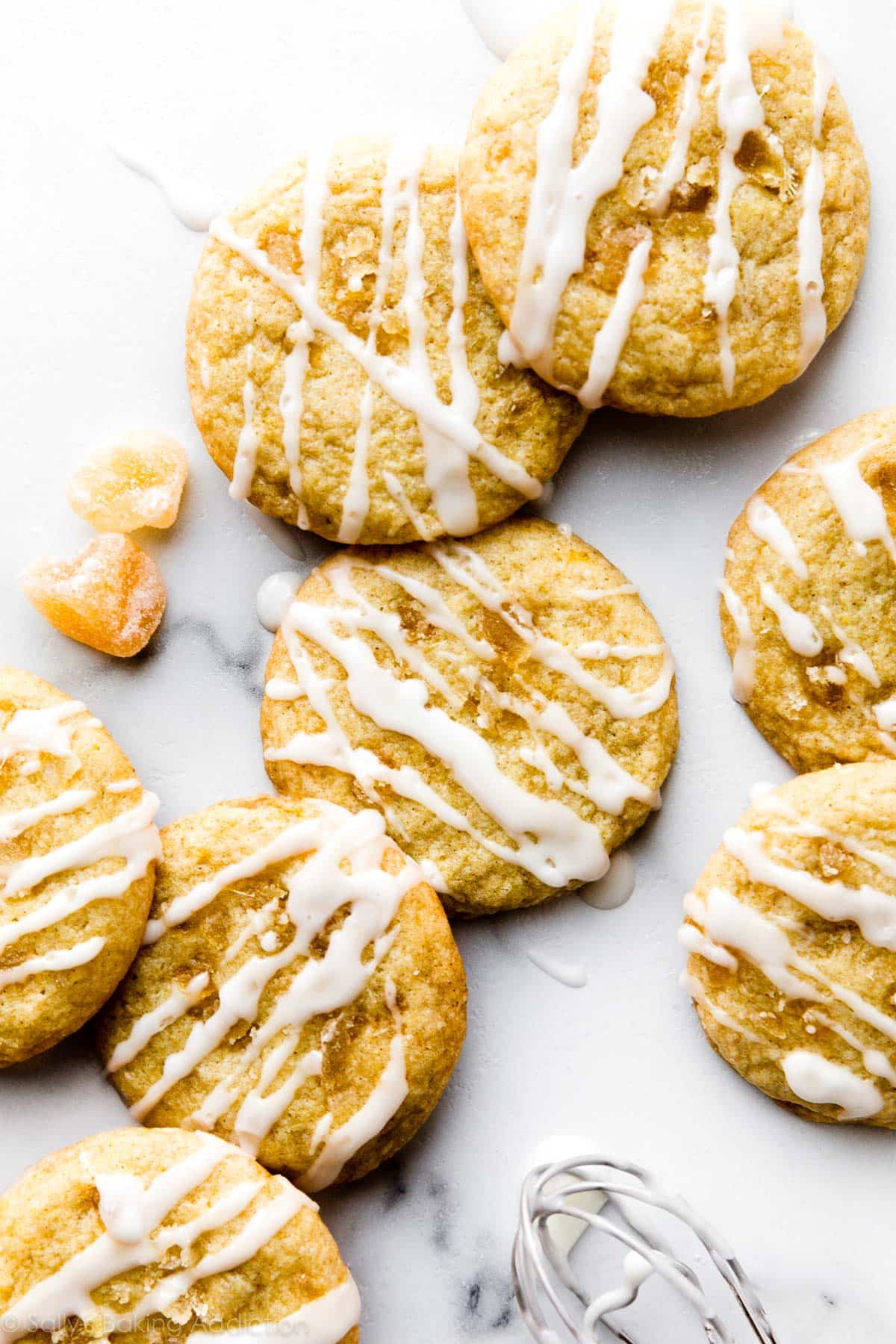 lemon cookies with candied ginger and lemon glaze on top
