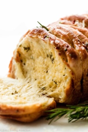 close-up photo of garlic rosemary pull apart bread loaf