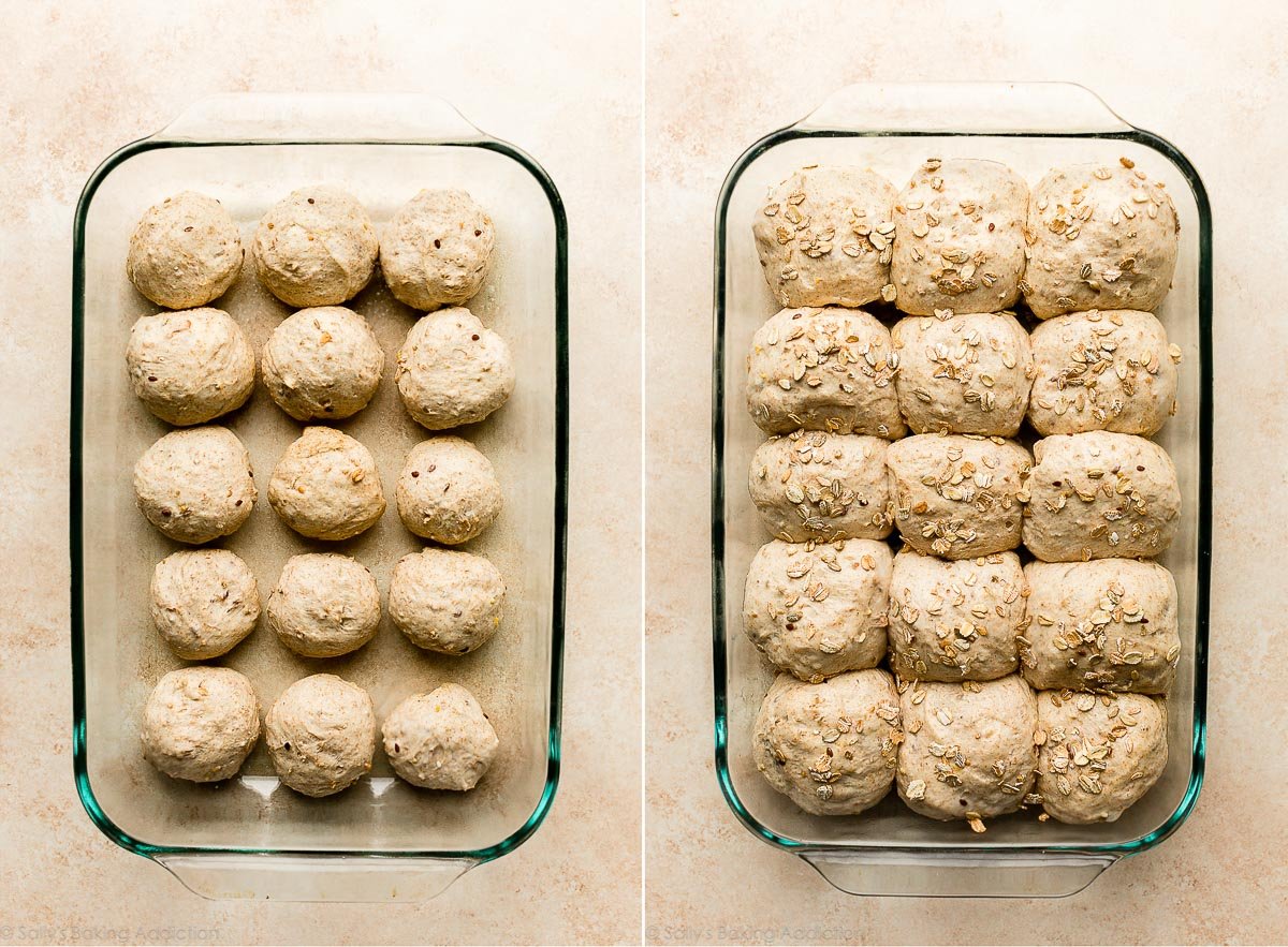 multigrain rolls before and after rising