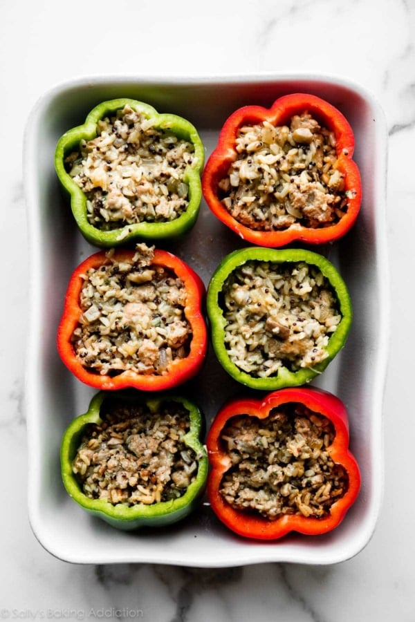 sausage stuffed peppers before baking