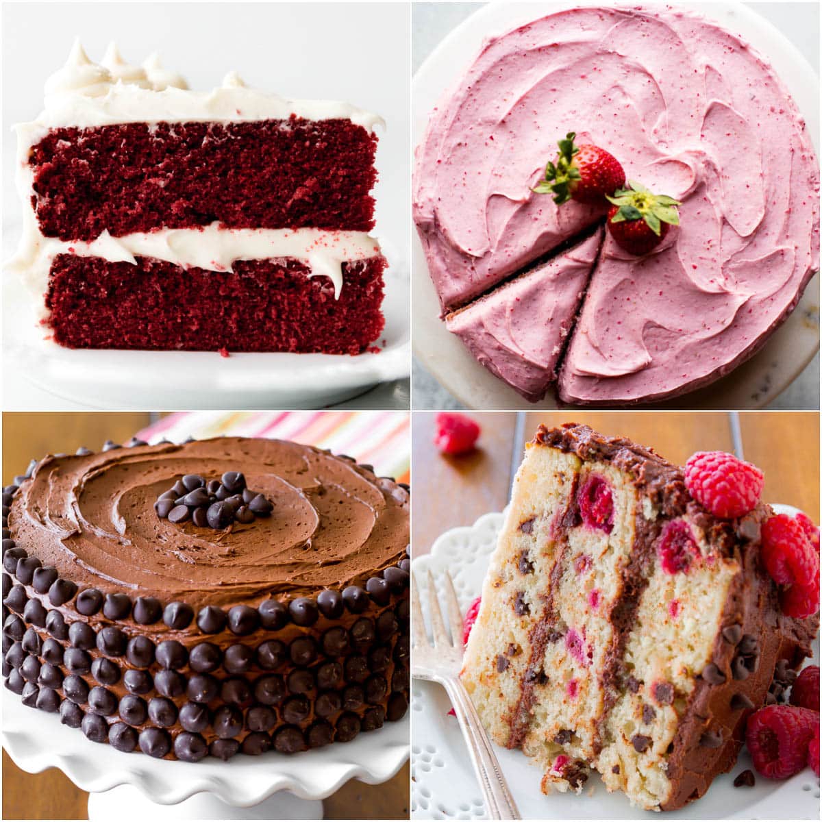 Collage of four Valentine's Day cake recipes