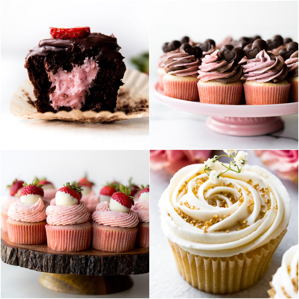 Collage of four Valentine's Day cupcake recipes