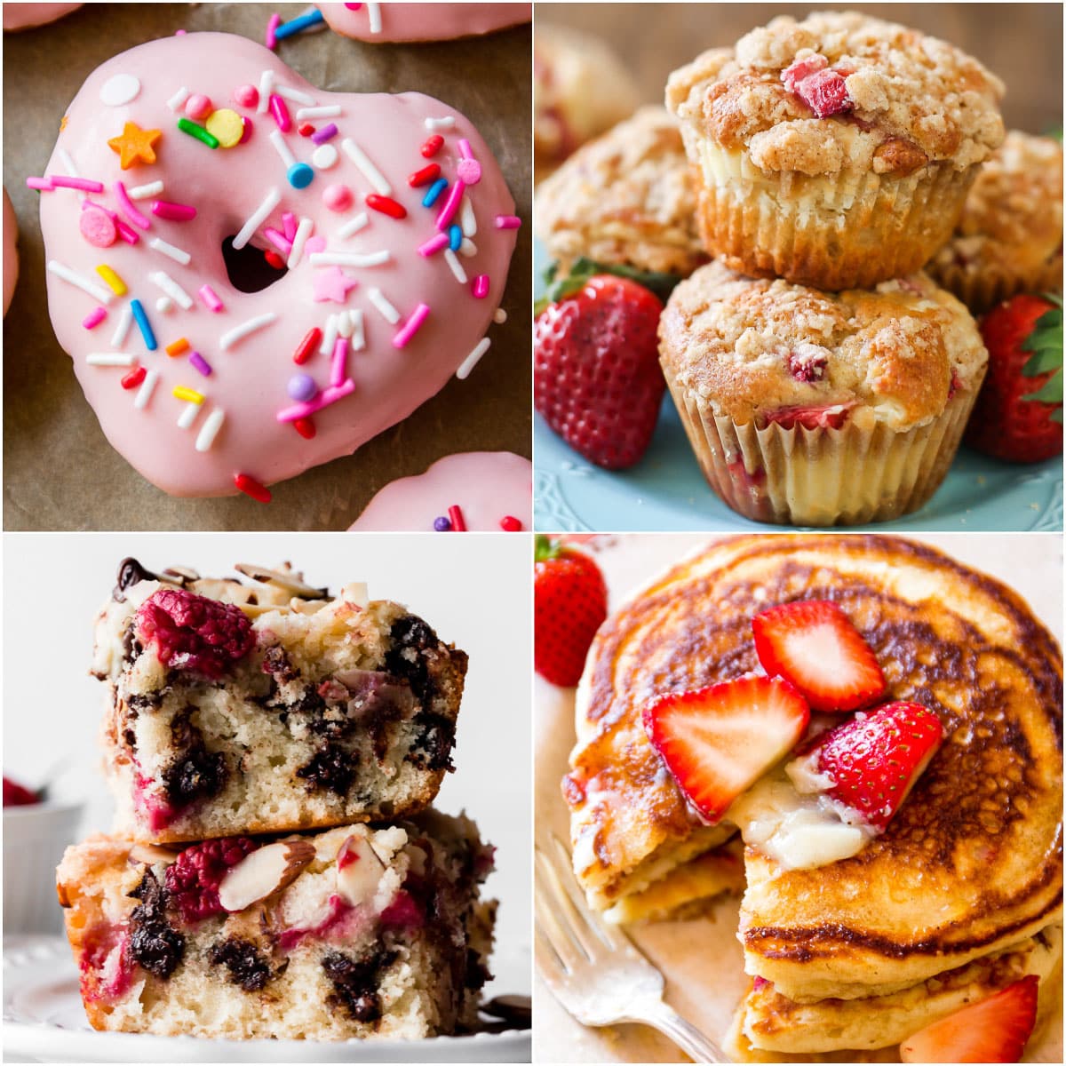 Collage of four Valentine's Day breakfast recipes