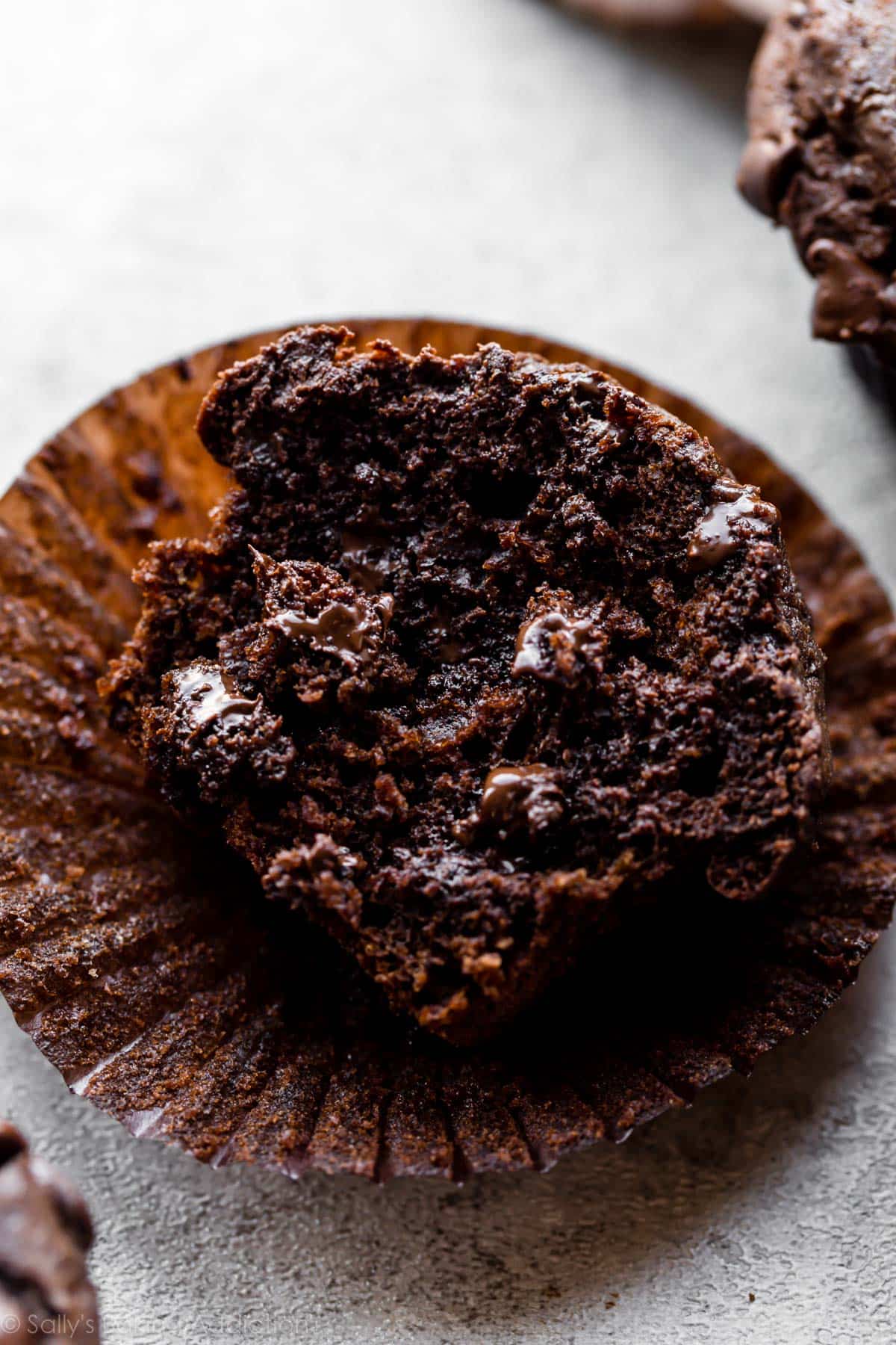 chocolate muffin cut in half