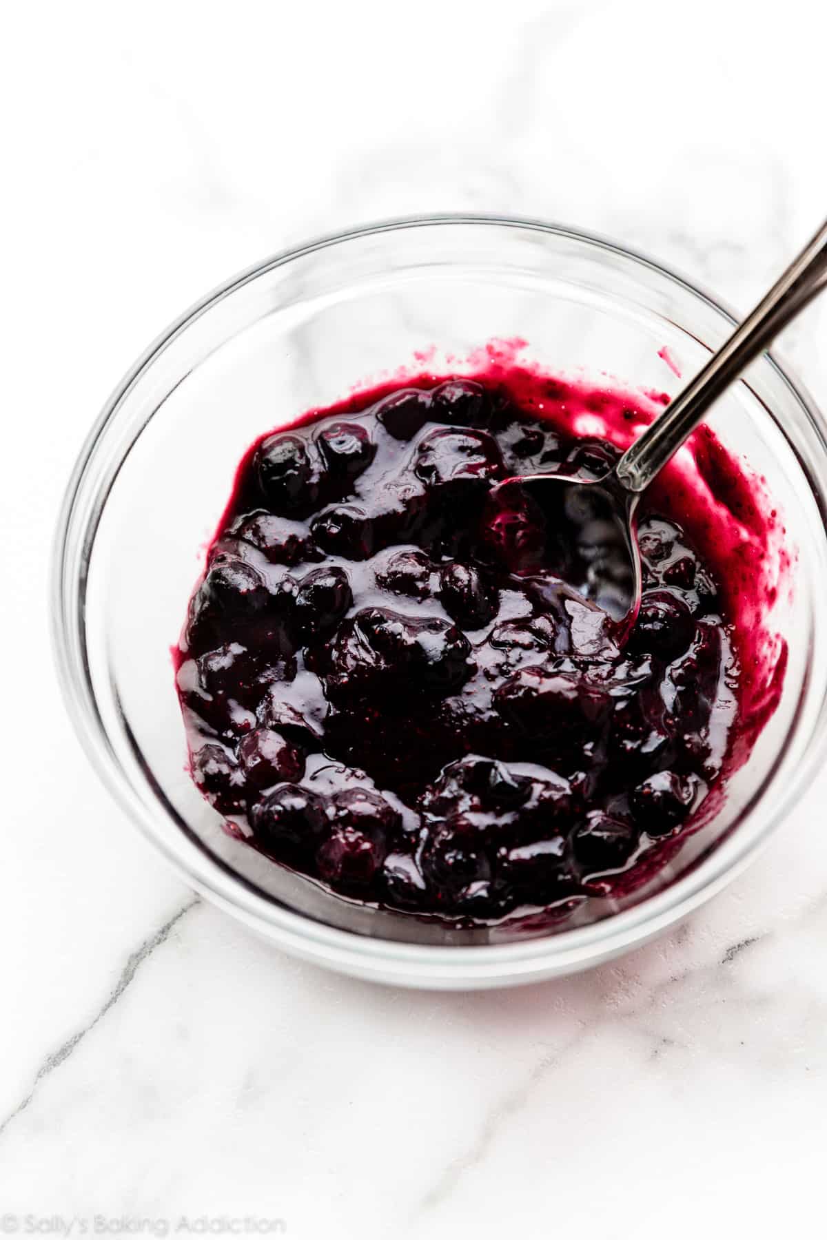 homemade blueberry sauce in a glass bowl