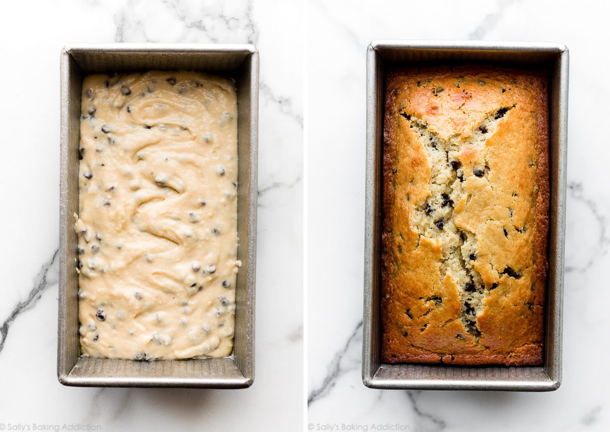 loaf cake before and after baking