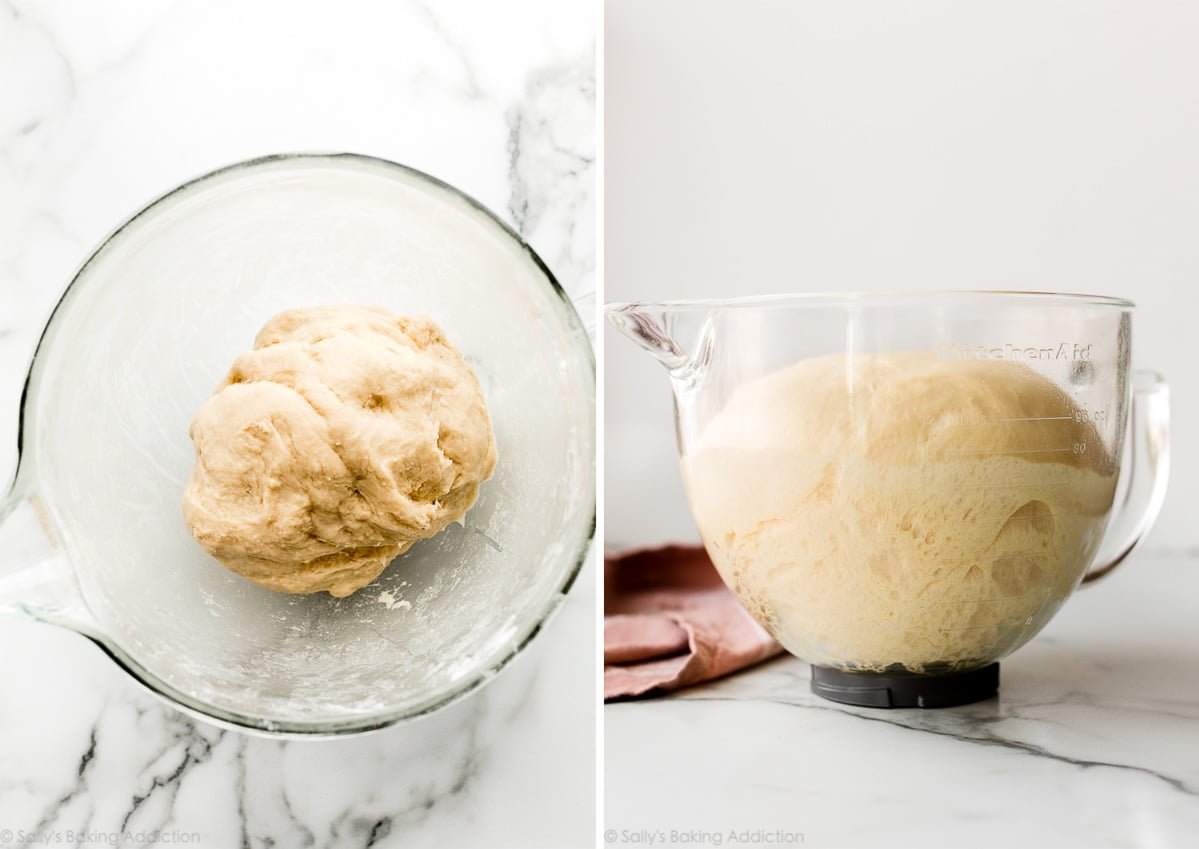 rich dough before and after rising