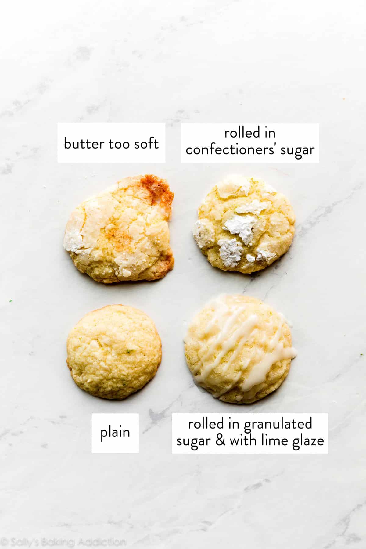 4 coconut lime cookies with different toppings