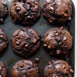double chocolate muffins in muffin pan