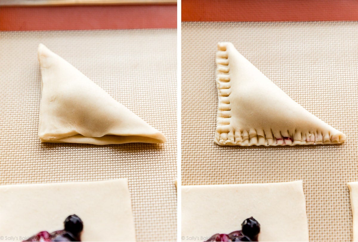 folding and crimping the edges of a turnover before baking