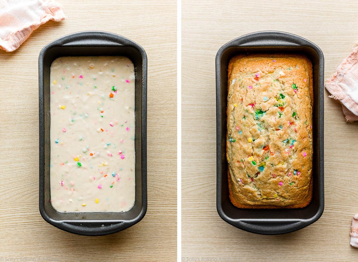 sprinkle loaf cake before and after baking
