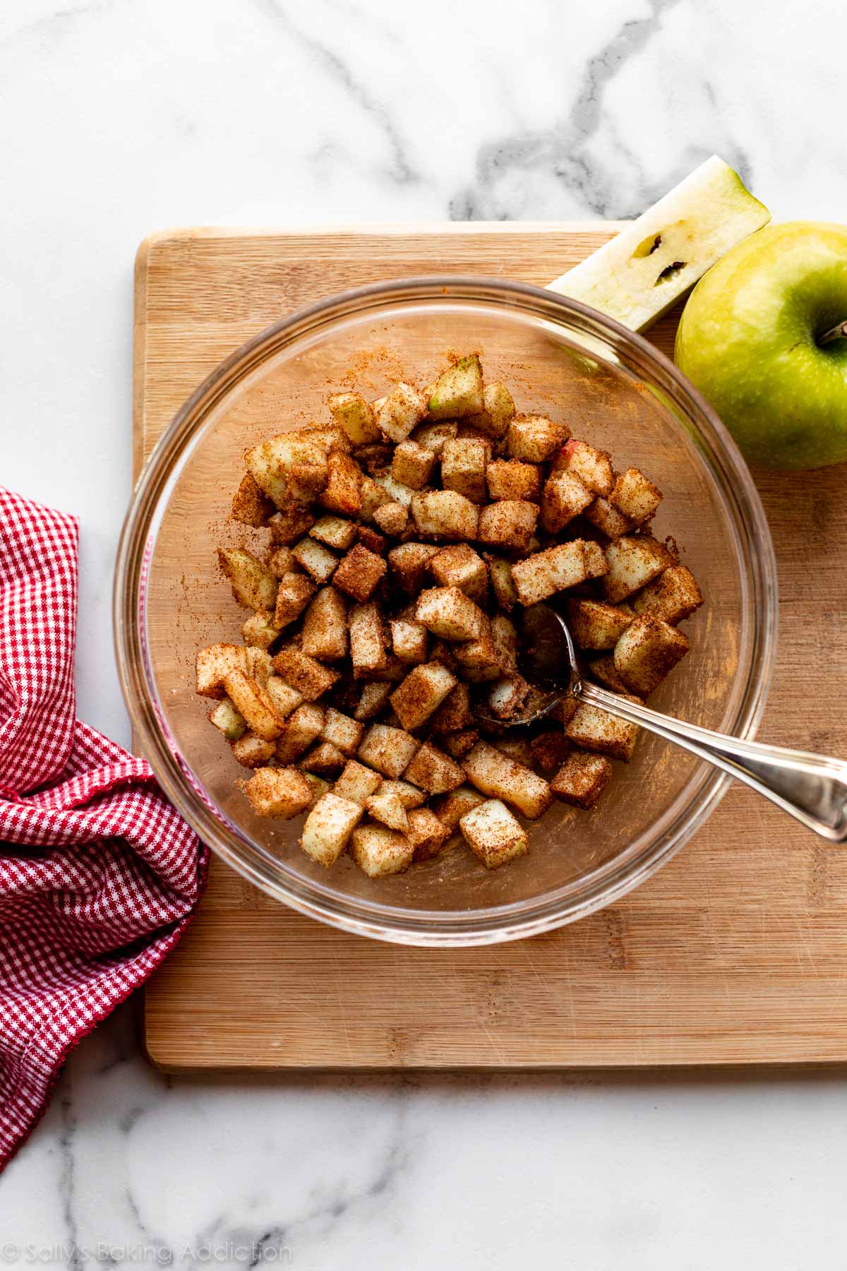 chopped apples tossed in brown sugar and cinnamon