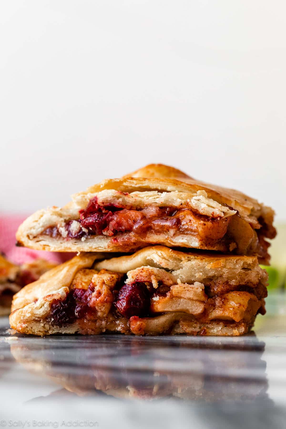stack of 2 pieces of cranberry apple slab pie