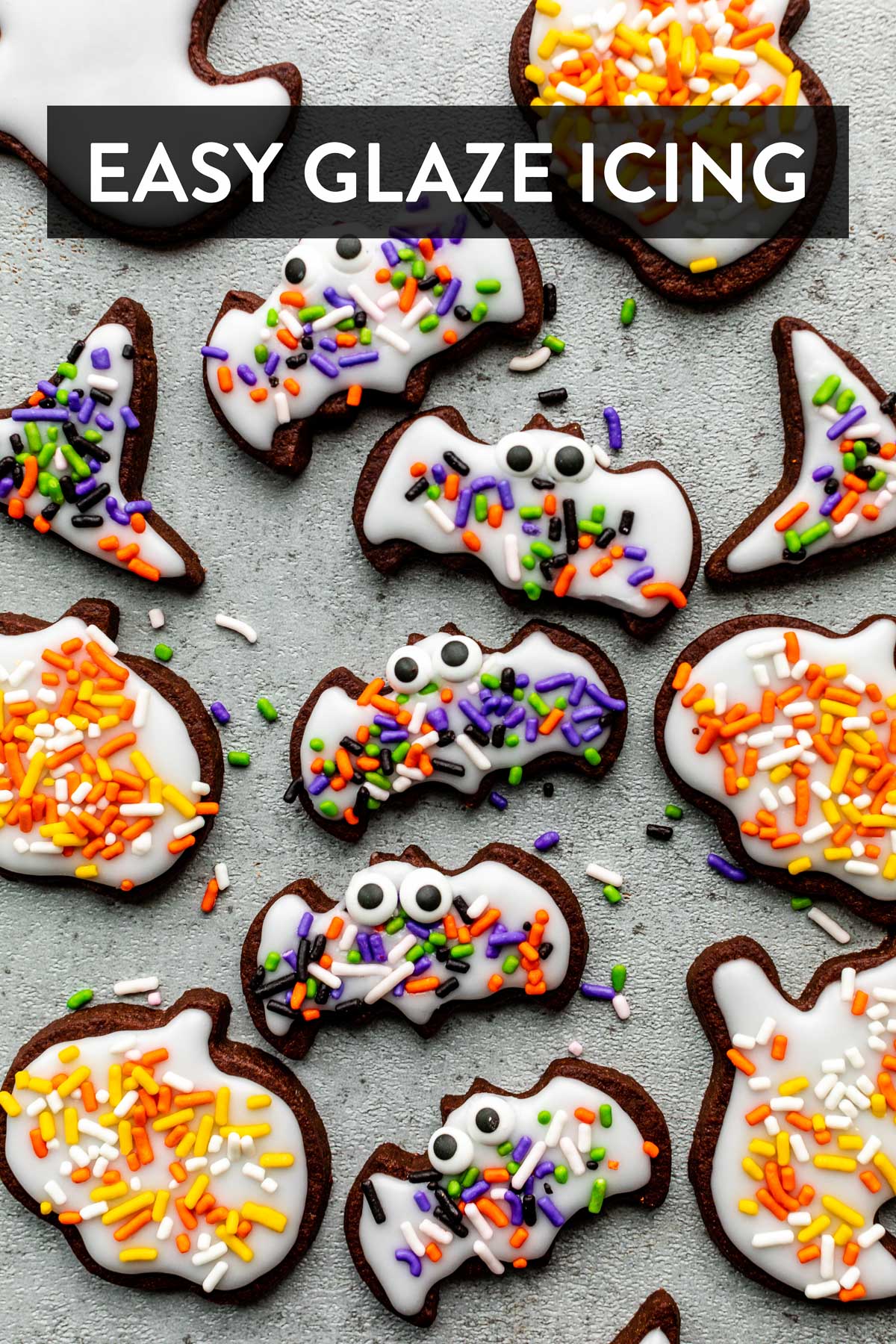 Halloween sugar cookies decorated with easy icing and sprinkles