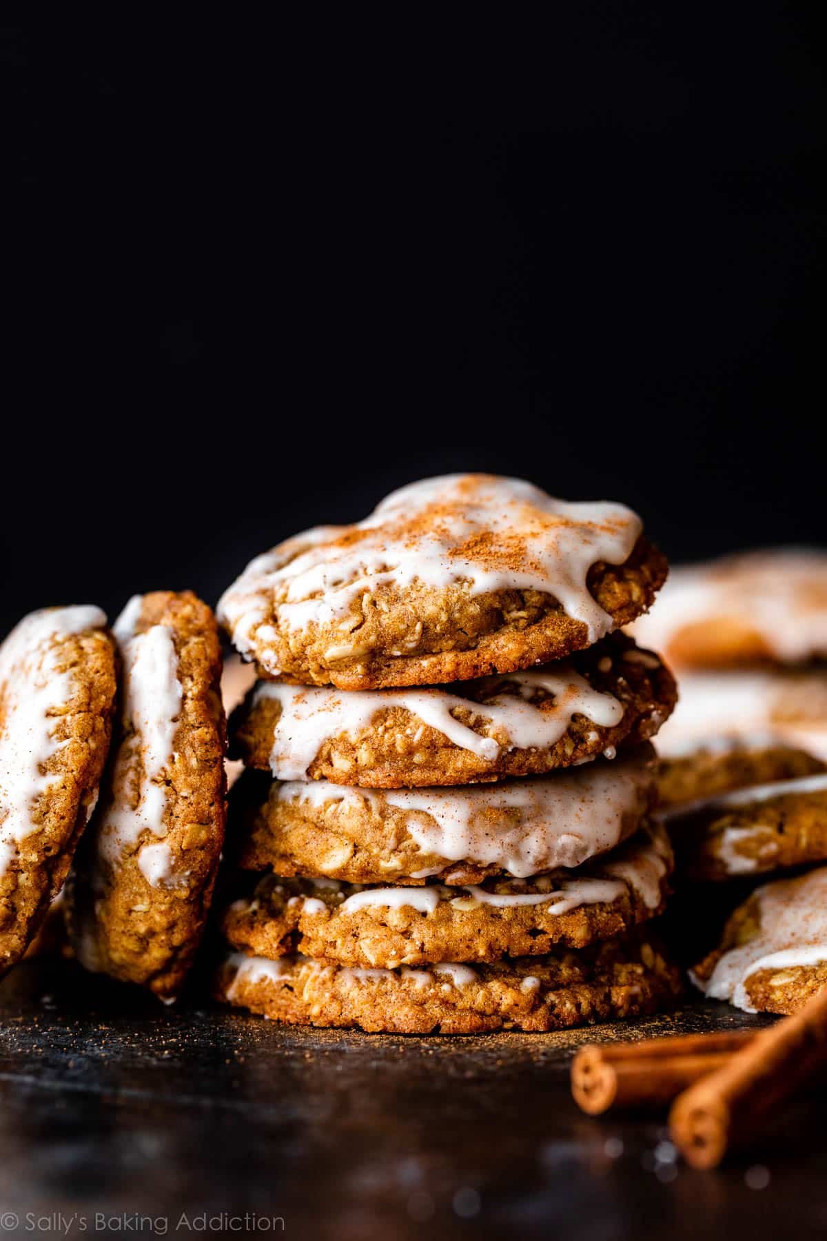 stack of iced gingerbread oatmeal cookies
